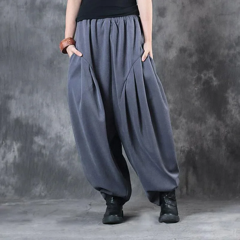 new gray oversize cotton big pockets wide leg pants