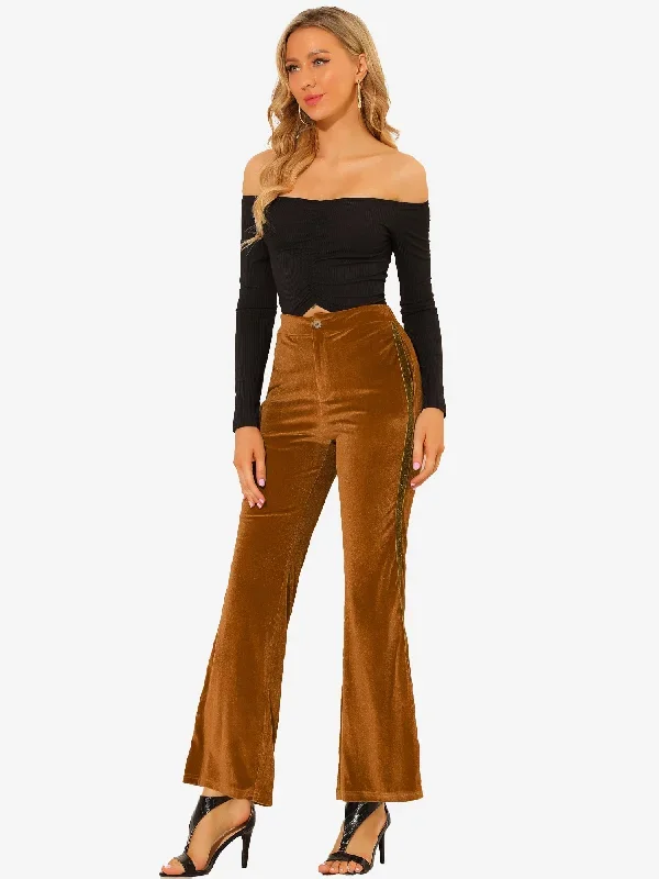 Shiny Stripe Side Wide Leg Velvet Bell Bottom Flared Pants