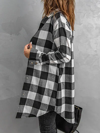 plaid-snap-down-long-sleeve-jacket