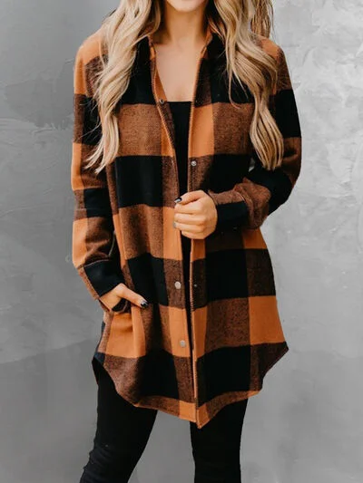 plaid-snap-down-long-sleeve-jacket