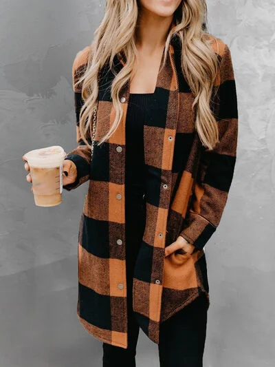 plaid-snap-down-long-sleeve-jacket