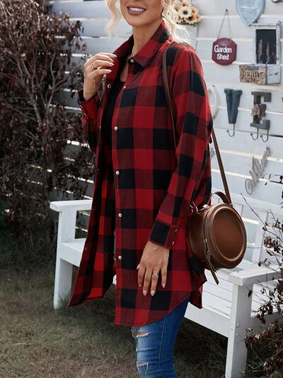 plaid-snap-down-long-sleeve-jacket