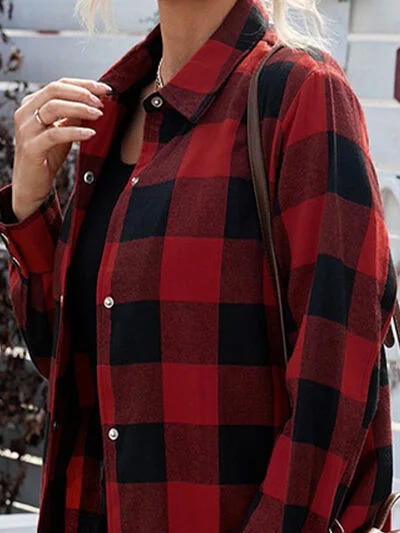 plaid-snap-down-long-sleeve-jacket