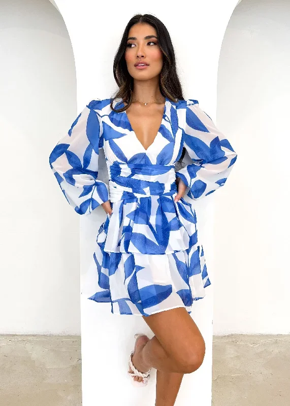 Podlera Dress - Cobalt Leaf