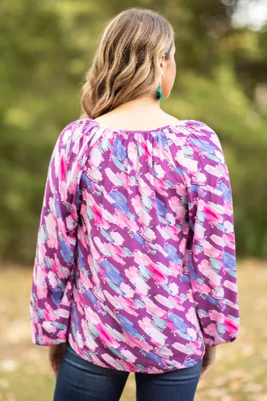 purple-multicolor-abstract-print-top