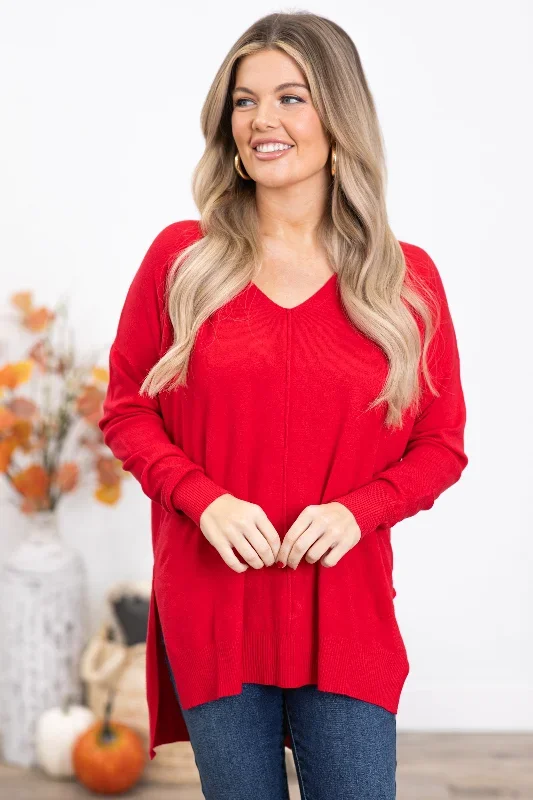 red-v-neck-lightweight-sweater