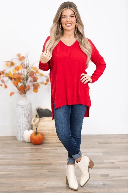 red-v-neck-lightweight-sweater