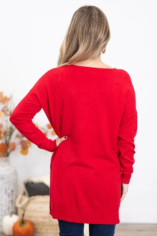 red-v-neck-lightweight-sweater