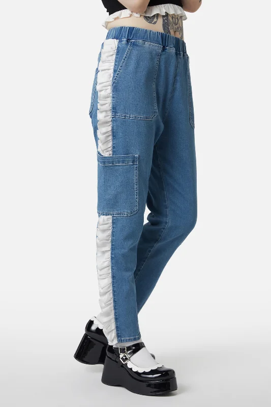 Ruffle Denim Cargo Pant