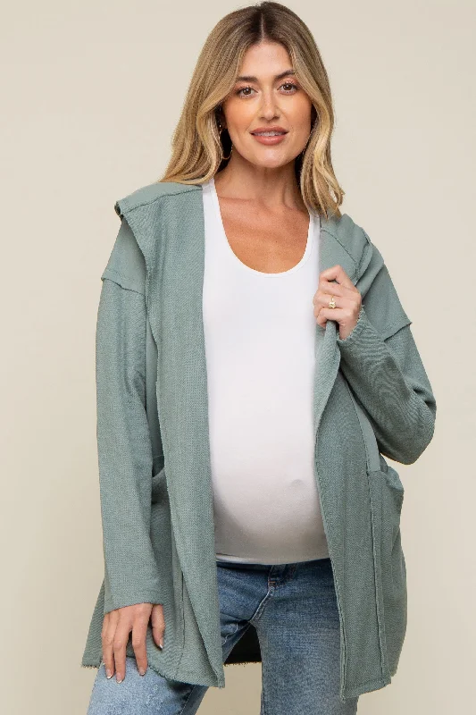 sage-raw-hem-hooded-maternity-cardigan