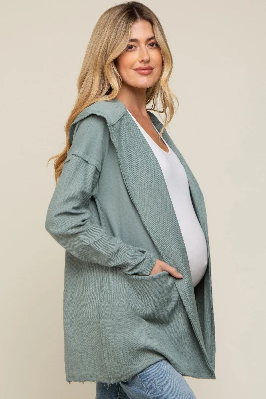 sage-raw-hem-hooded-maternity-cardigan