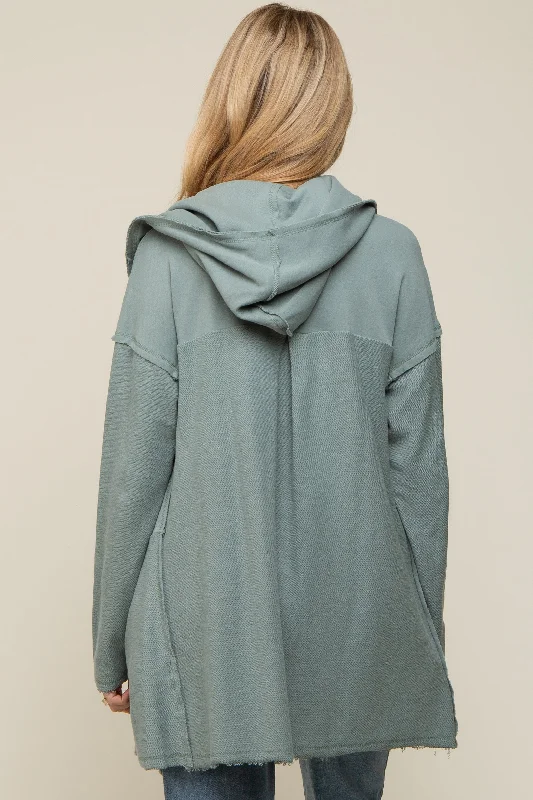 sage-raw-hem-hooded-maternity-cardigan