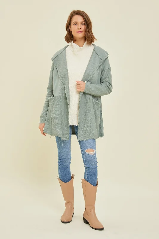 sage-raw-hem-hooded-maternity-cardigan