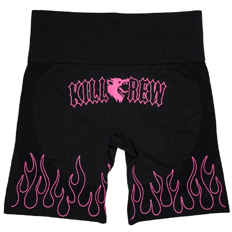 SEAMLESS FLAMES BIKER SHORTS - BLACK / PINK