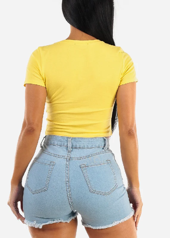 short-sleeve-vneck-crop-top-yellow-73556yllw