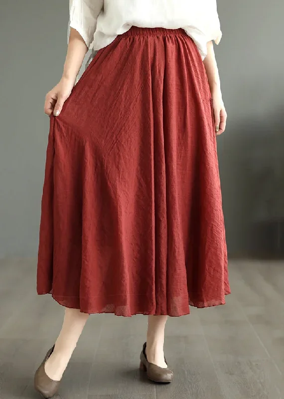 simple-wine-red-wrinkled-elastic-waist-cotton-skirt-fall