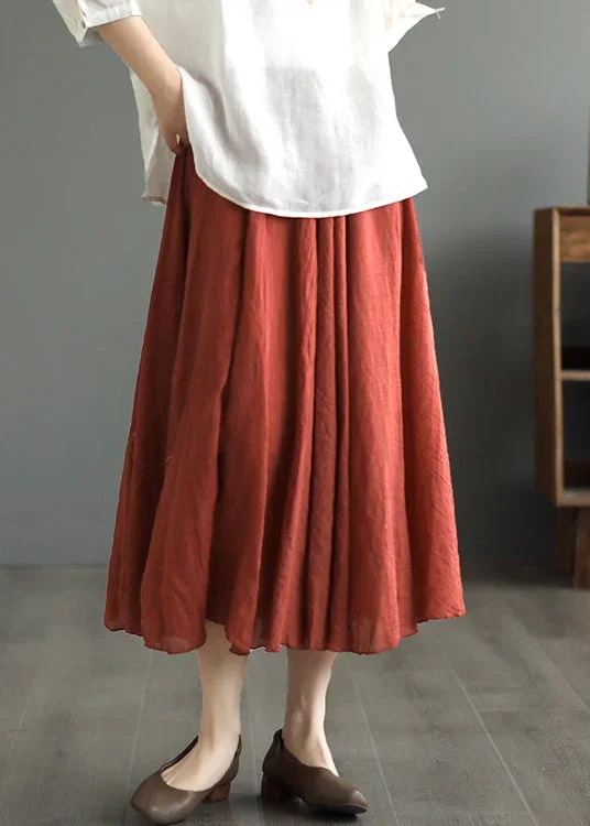 simple-wine-red-wrinkled-elastic-waist-cotton-skirt-fall