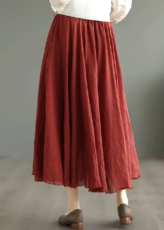 simple-wine-red-wrinkled-elastic-waist-cotton-skirt-fall