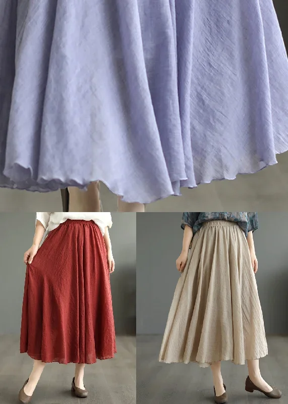 simple-wine-red-wrinkled-elastic-waist-cotton-skirt-fall