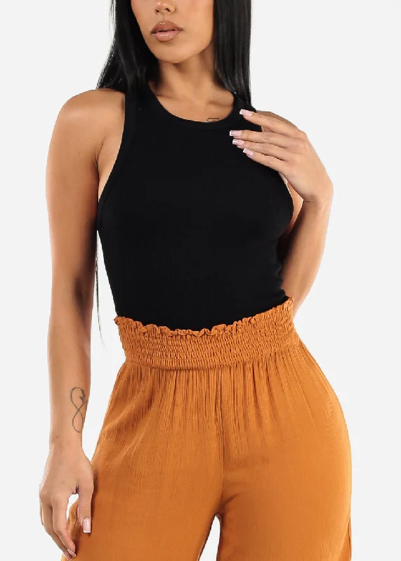 Sleeveless Black Seamless Ribbed Crop Top