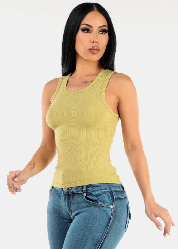 Sleeveless Crewneck Ribbed Crop Top Light Green