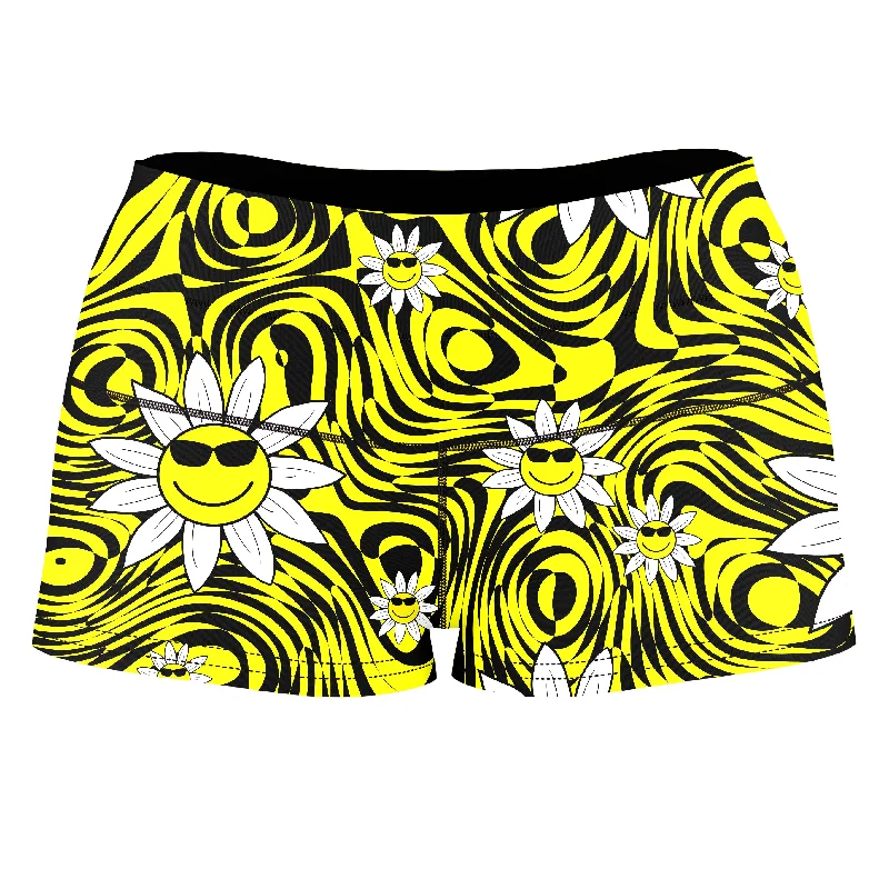 Smiling Daisies High-Waisted Women's Shorts