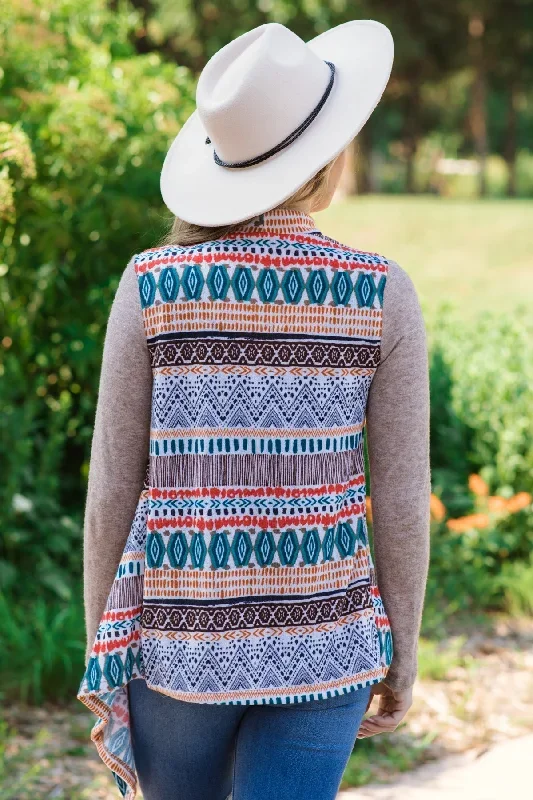 taupe-multicolor-fringe-trim-aztec-cardigan