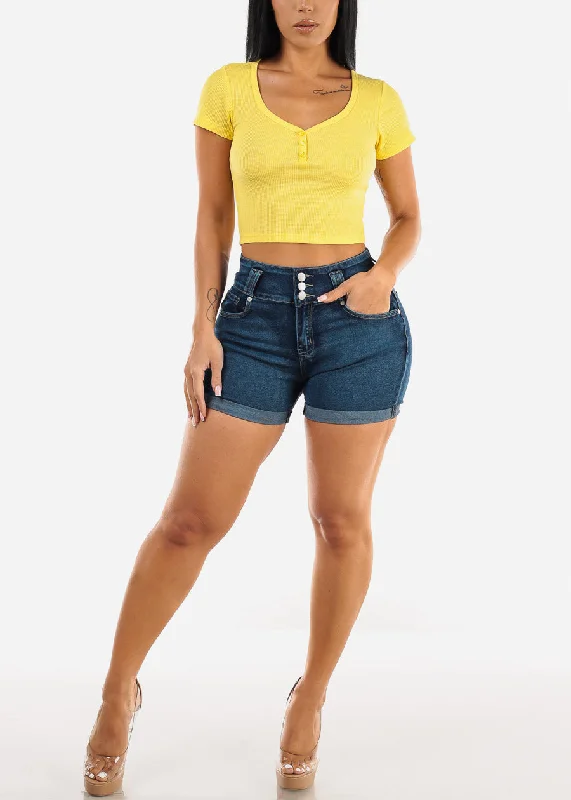 thermal-short-sleeve-vneck-crop-top-yellow-75095yllw