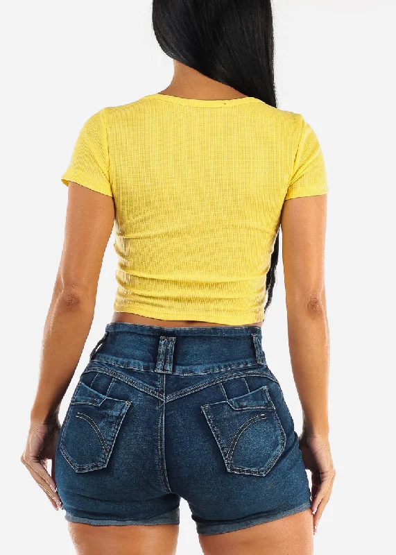 thermal-short-sleeve-vneck-crop-top-yellow-75095yllw