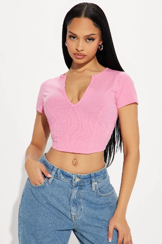 Valentina Plunge Crop Top - Bubblegum Pink