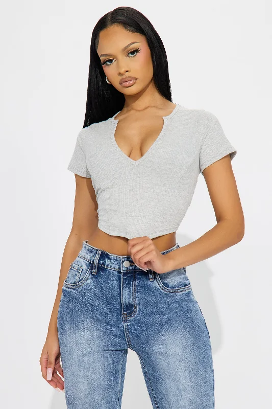 Valentina Plunge Crop Top - Heather Grey