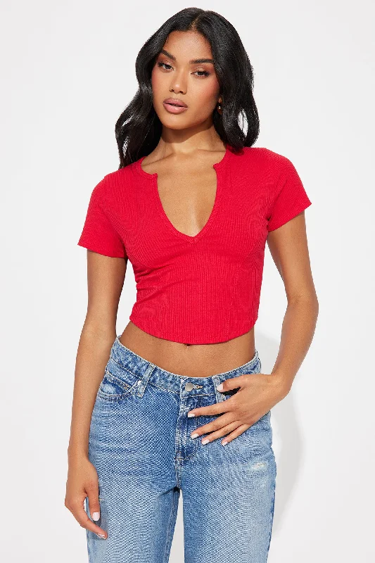 Valentina Plunge Crop Top - Red