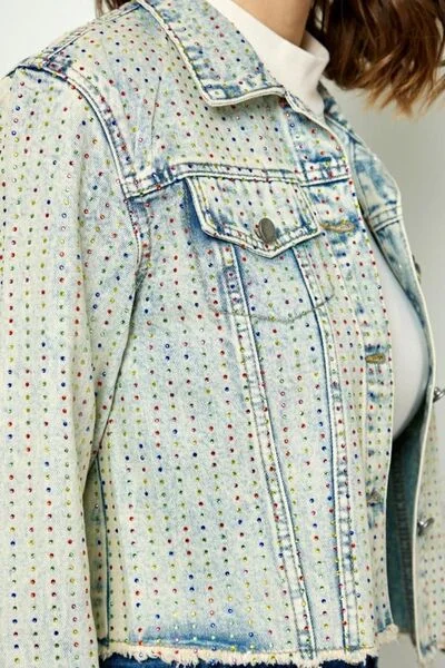 veveret-multi-color-stripe-rhinestone-raw-hem-denim-jacket