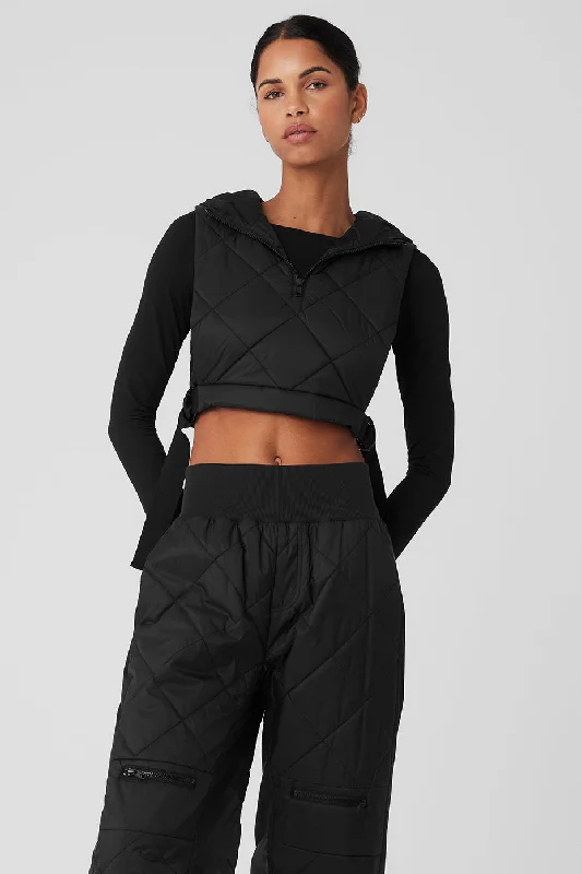 Cropped Snowrider Sleeveless Puffer Top - Black