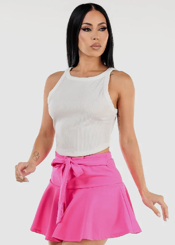 White Sleeveless Crewneck Ribbed Crop Top