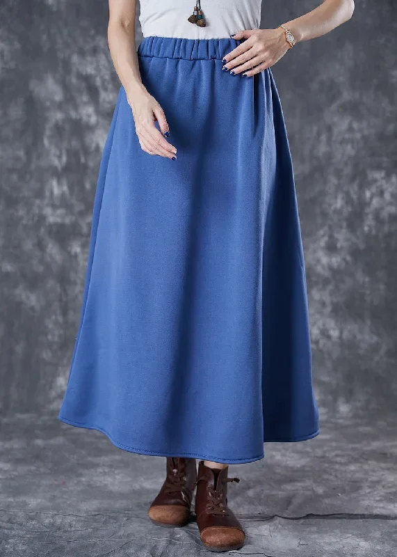 women-blue-elastic-waist-cotton-a-line-skirts-fall