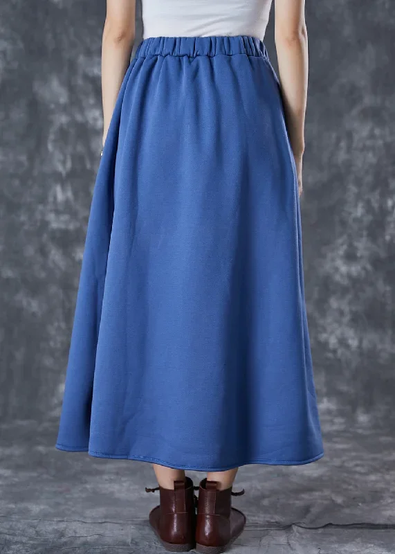 women-blue-elastic-waist-cotton-a-line-skirts-fall