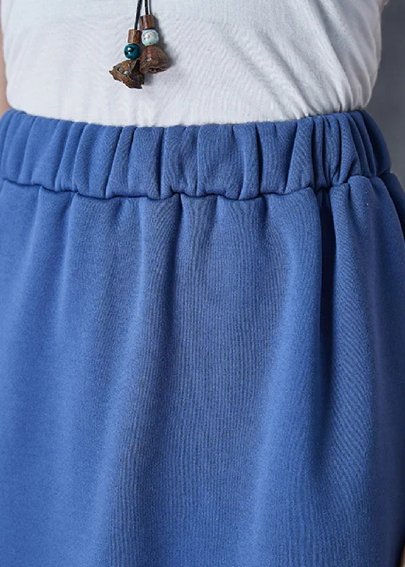 women-blue-elastic-waist-cotton-a-line-skirts-fall