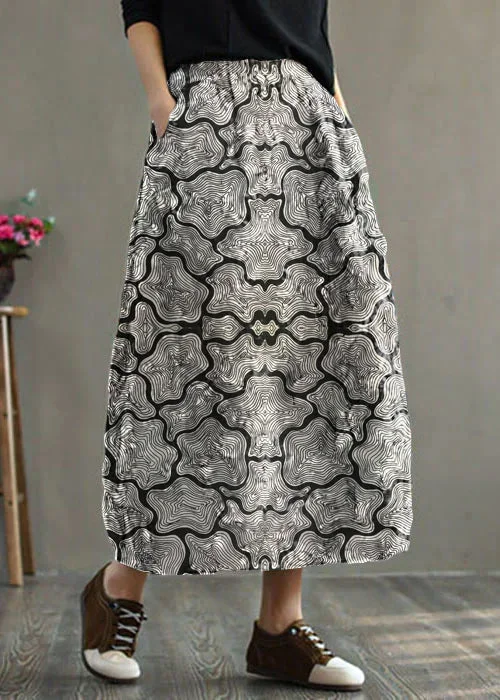 women-geometry-elastic-waist-patchwork-print-fine-cotton-filled-skirt-winter